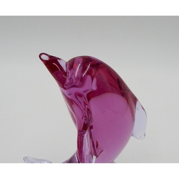 Art Glass Pink Dolphin on Ball Paperweight Desk Figurine 7 Inch - Picture 6 of 14